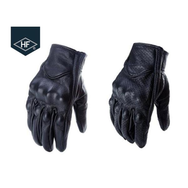 Black Leather Aftermarket Motorcycle Accessories Full Finger Motorcycle Golves