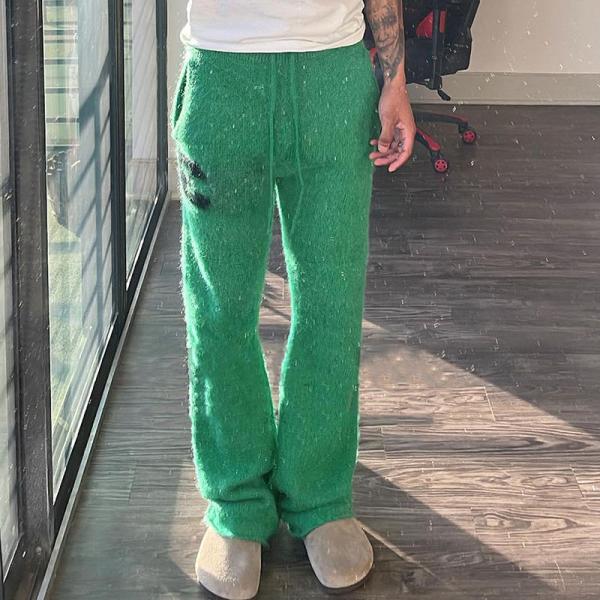 Custom OEM Wide Leg Mohair Flare Pants Unisex Drawstring Long Streetwear Jogger Sweatpants Mohair Sweater Pants for Men