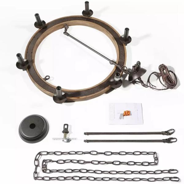 60Hz Vintage Pendant Lamps 6 Bulb Farmhouse Wooden Chandeliers Pendant Lights Hanging