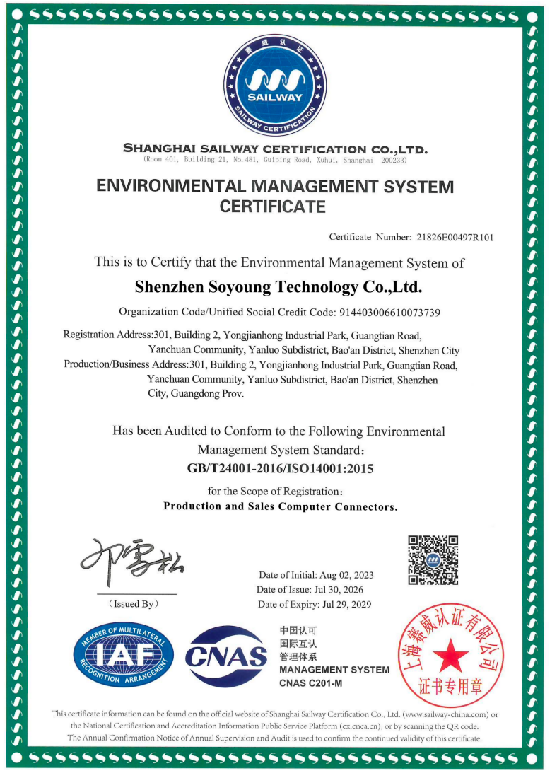 Shenzhen Soyoung Technology Co.,Ltd. Certifications