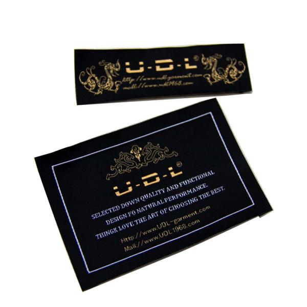 Embroidered Clothing Woven Labels Black Damask gold thread charm lable for Garments