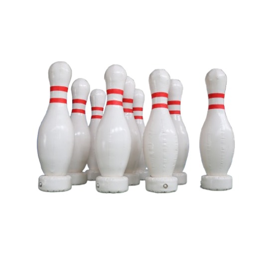 White Inflatable Bowling Pins with Red Stripes for Event Games