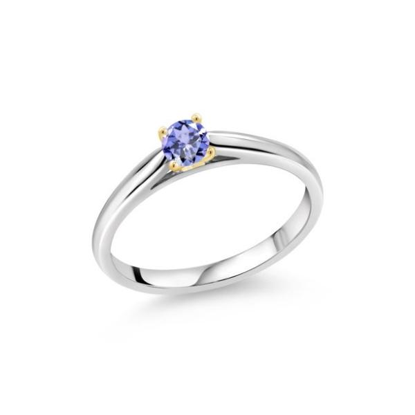 Кольцо короля 0,18 Ct голубые Tanzanite 925 камня самоцвета стерлинговое серебряное с Prongs желтого золота 10K звенит