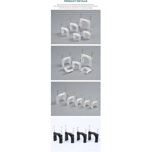 Double Nail Cable Clips (Double Nail Pipe Clips), Round Type, Two Steel Nails, Polyethylene, White/Black, 30mm~50mm, For Large Cables