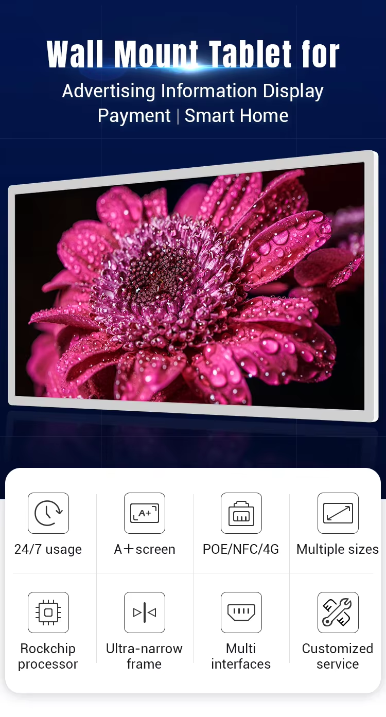 Ultra-narrow Bezel Smart Tablet PC 32 Inches ELED Ultra-narrow Frame POE Digital Signage Android 13 4+64GB with WiFi6 Ethernet