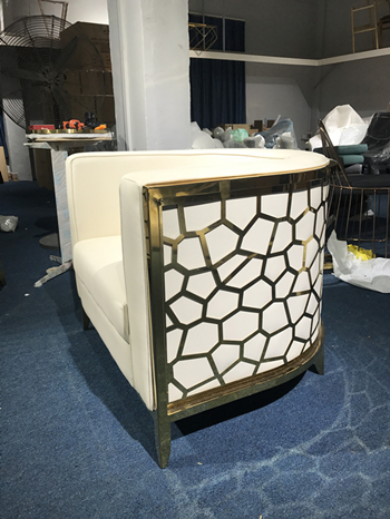 Ivory Leather Cushion Single Sofa Chair With Stainless Steel Carved Hollowed - Out Frame