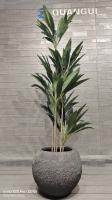 Grey Textured  Round Fiber Clay Planter With Natural Rock-like Pattern