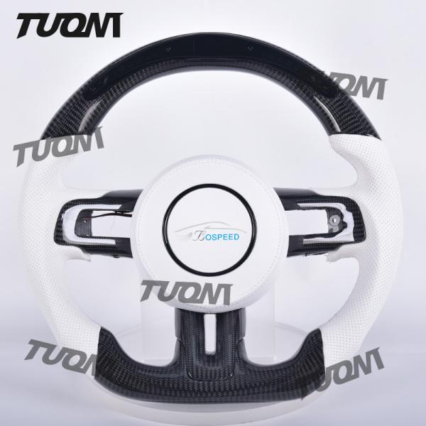 Custom Spoke Flat Bottom Leather Carbon Fiber Steering Wheel for Ford Mustang