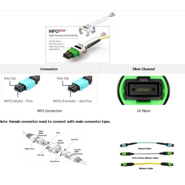 24 fibras MPO hembra a MPO hembra OM4 3.0mm LSZH MPO Patch Cord Custom Meters