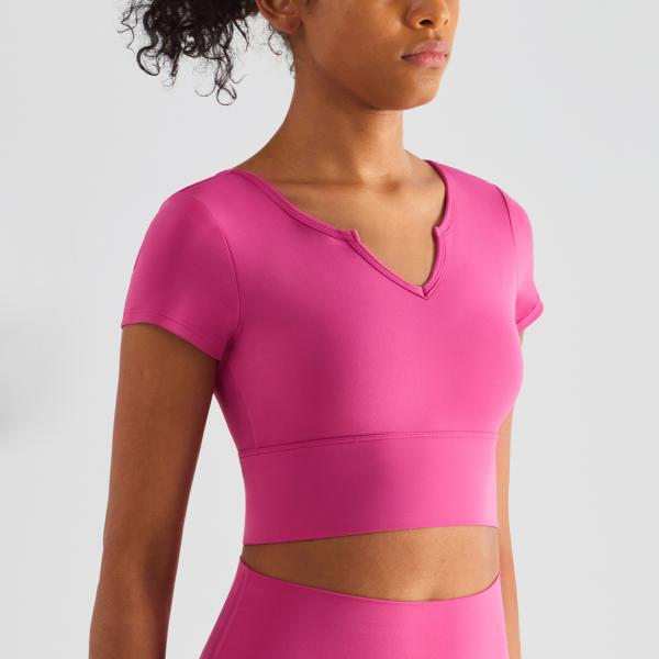 Altiland acolchoou mulheres que o exercício cobre t-shirt dos esportes do Gym da ioga do decote em V