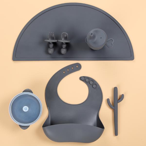 6PCS Color Matched Silicone Feeding Sets Dishwasher Safe For Toddler