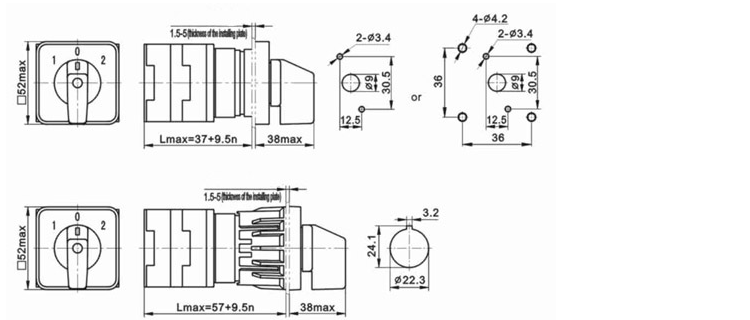 LW40 Series 25A 3-Pole 2-Position Rotary Cam Switch Din Rail Changeover Switch Product Category Rotary Switches