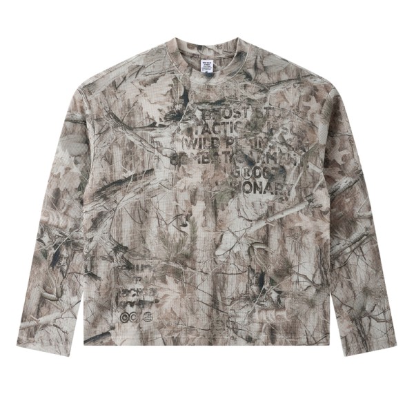 Branch Camo Waffle Long Sleeve Top, Boxy Oversized Functional Shirt with Heat Transfer Tactical Print | OEM ODM Customizable