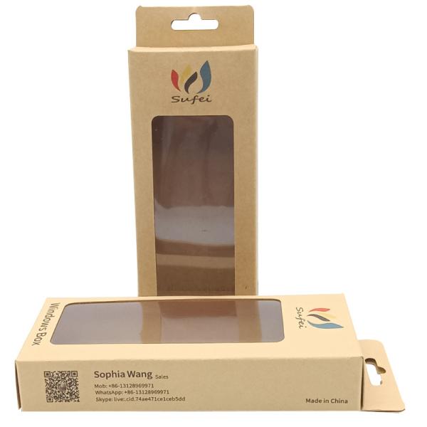 Caja de embalaje electrónico de alta resistencia con logotipo personalizado Caja de papel Kraft marrón con ventana transparente