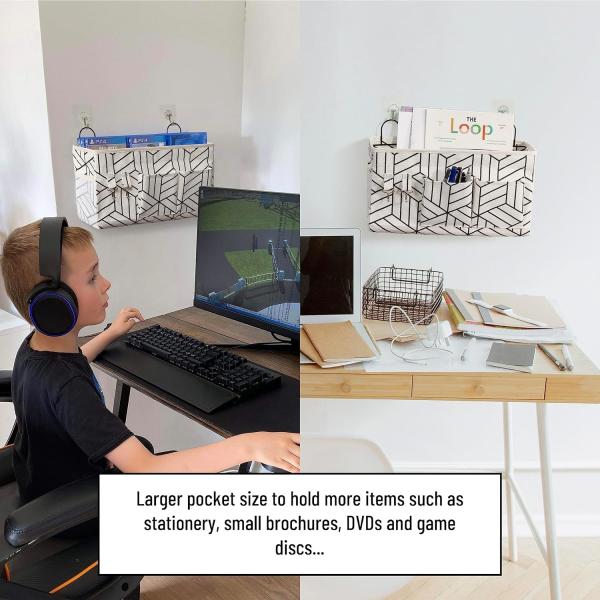 2pcs grande saco de armazenamento pendurado na parede, porta armário linho tecido bolsos organizador, à prova d'água para sala de estar quarto