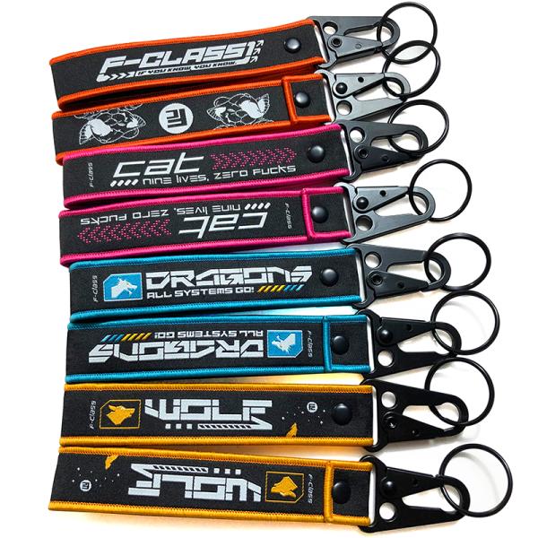 Chaîne de clés Carabiner étiquette jet tissée Tissu brodé Marque personnalisée cadeaux promotionnels personnalisés étiquette de clé