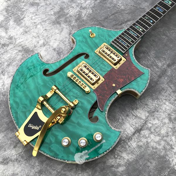 2020 Custom Semi-Hollow High Quality Green Customizable Logo and Shape Electric Guitar