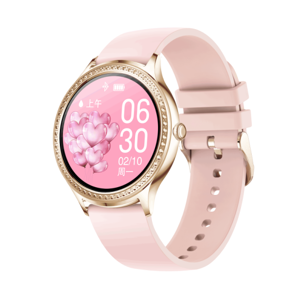 Support OEM & ODM | Diamond-studded Ladies Smart Watch AK35 with IP68 Waterproof 1.32-inch IPS Display and 24/7 Health Monitoring