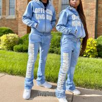 Vêtements de rue personnalisés pour les personnes en détresse avec fermeture à glissière complète 2 pièces Hoodie Slim Fit Costumes de jogging Puff Broderie Sweatpants et Hoodie Women Set