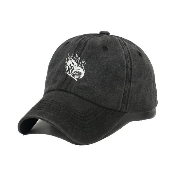 Spring/Summer Versatile Washed And Distressed Baseball Hat With Butterfly Print for female