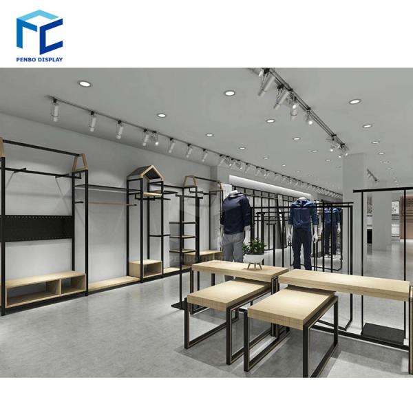 Black Golden Color Wooden Clothes Display Rack For Shop Interior Design