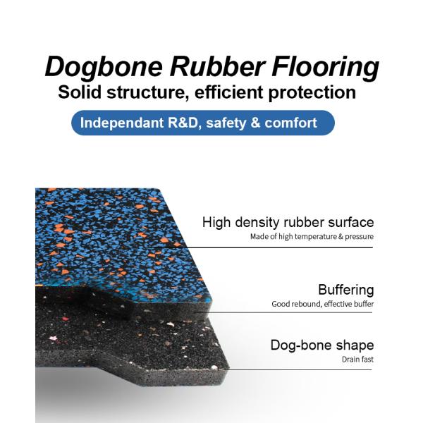 Durable & Easy Installation Dog-Bone Shape Rubber Flooring Mats for Gym & Fitness Areas