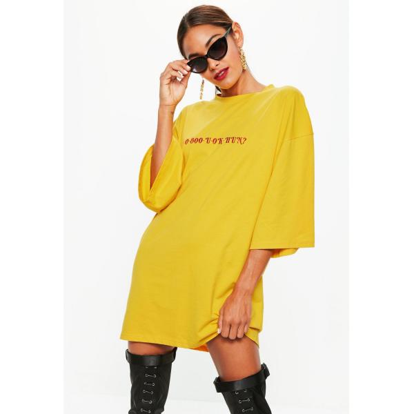 Yellow Oversized T Shirt Dress For Women
