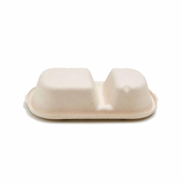 Two Compartment Biodegradable Container 25OZ Sugarcane Bagasse Clamshell Take Out Box