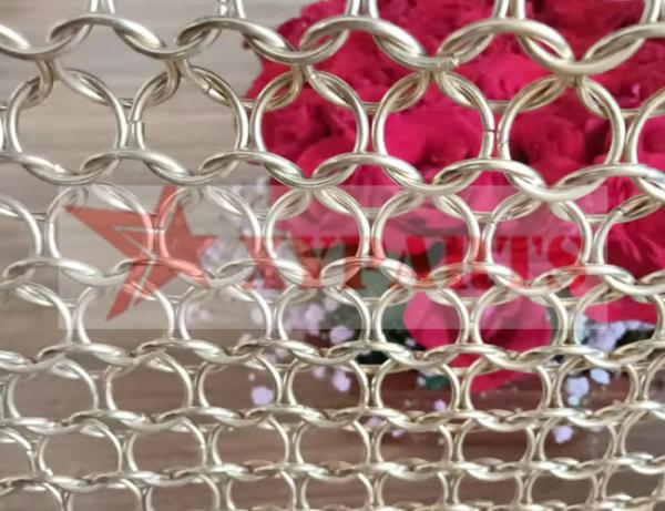 Stainless Steel Rose Gold Metal Ring Mesh Curtain For Space Divider
