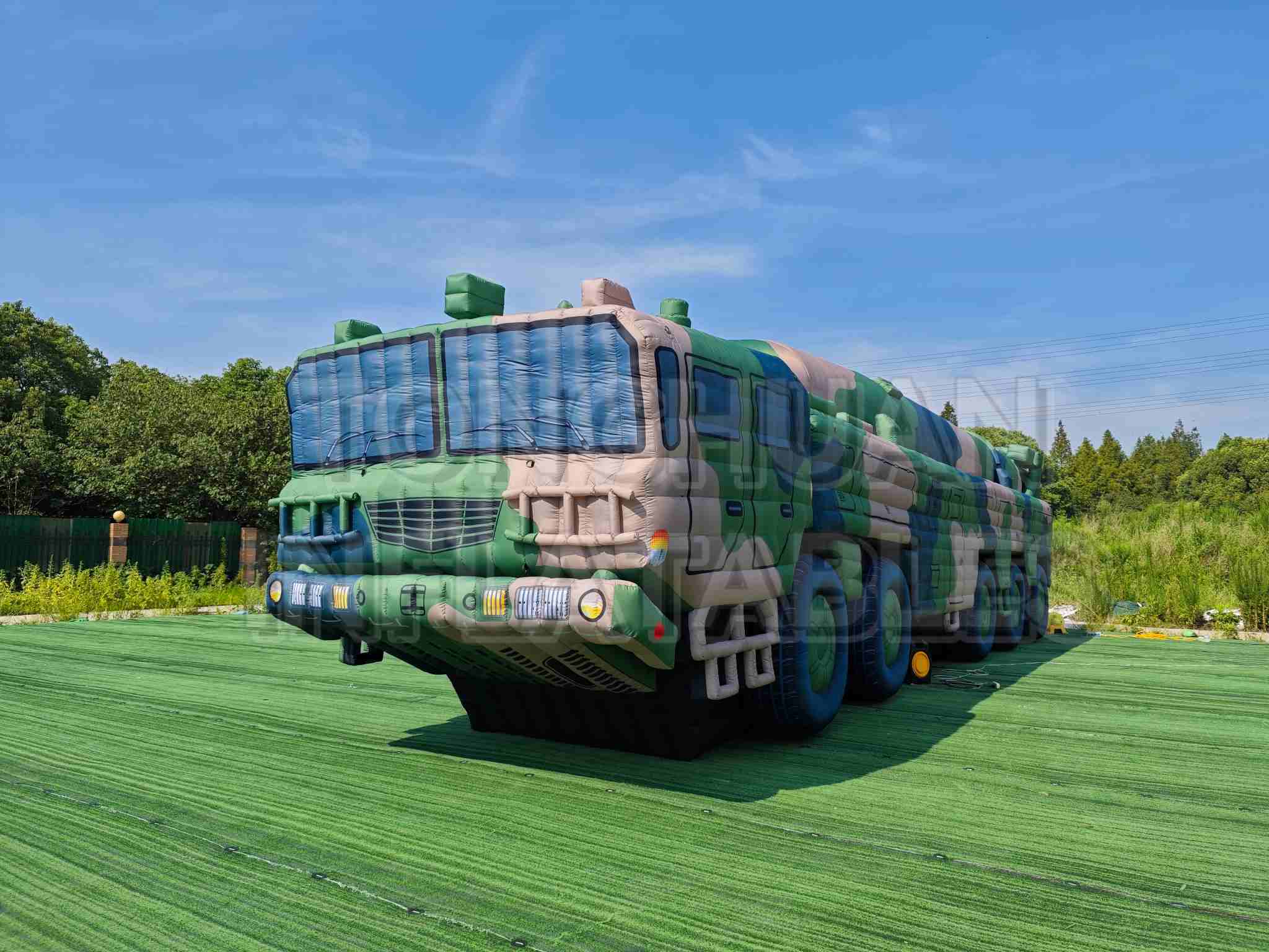 Custom Inflatable Launcher Vehicle Replica with Long Canister Body Multi Axle Chassis and Camouflage Printing for Training Displays and Outdoor Projects