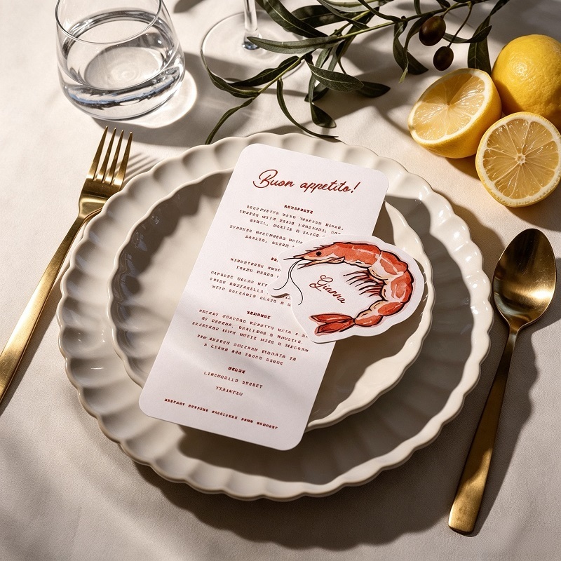 Die-Cut Food And Drink Illustration Menu Cards With Place Cards For Events