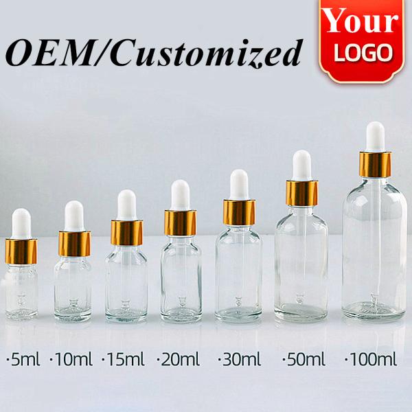 15ml 20ml 50ml 100ml luxury empty Clear Transparent Serum hair Essential Oil Glass Dropper Bottle for skincare