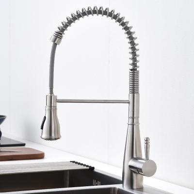 Commercial Spring Spout Single Lever Kitchen Faucet 18/10 Stainless Steel PEX Hose