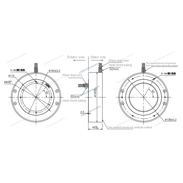 Low Temperature Slip Ring with Through Hole 90mm and Electric Power for Robotic