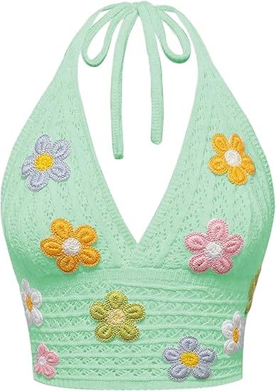 Crochet Halter Top Goth Clothes Hippie Top Boho Crop Tie Backless Knit Cami Tank Crochet Swimsuit Beach Overskirt Swimsuit Cover Ups