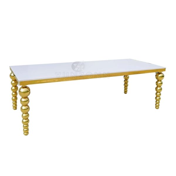 Modern Heavy-Duty Metal Legs Banquet Table with Gold Stainless Steel & MDF Top for Hotel Wedding Dining Outdoor Living Room Use