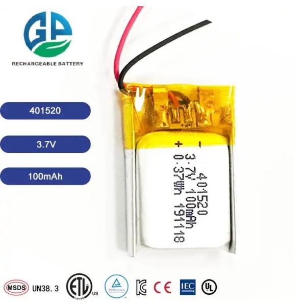 KC Approved 401520 3.7V 100mAh Rechargeable Lithium Polymer Battery with PCB and JST PH2.0 Connector