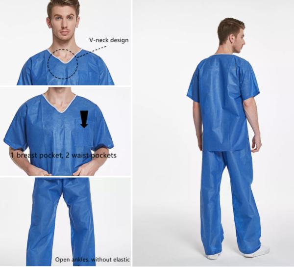 PP SMS Disposable Scrub Protective Suit Nonwoven Fabric With Different Colors