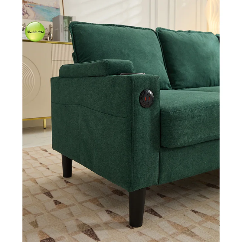 Comfortable L-Shaped Sofa: USB Ports, Cup Holder, Storage Boost Living Room Convenience