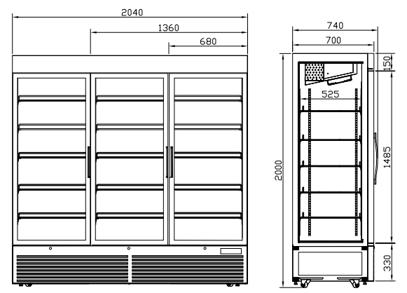 Stand Up Glass Door Freezer With Frameless Triple Glazed Anti-Fog Glass Door