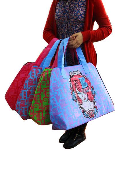 75g Silk screen printing beauty elipe shape sea beach zipper non woven carry bag