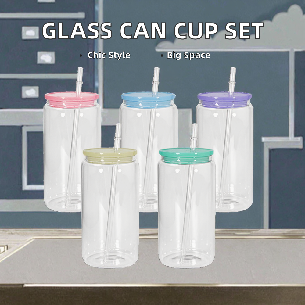 12oz 16oz Clear Borosilicate Glass Coffee Glass Cup Drinkware Beer Cup Shaped With Bamboo Lid And Straw