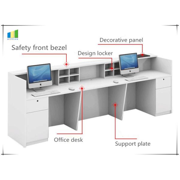 Wooden Office Reception Desk / Comfortable Mesh Office Chair Curved Round Painting Glass