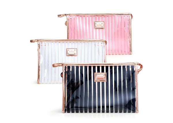 Black Stripes Portable Washing Bag , Waterproof Transparent Makeup Bag