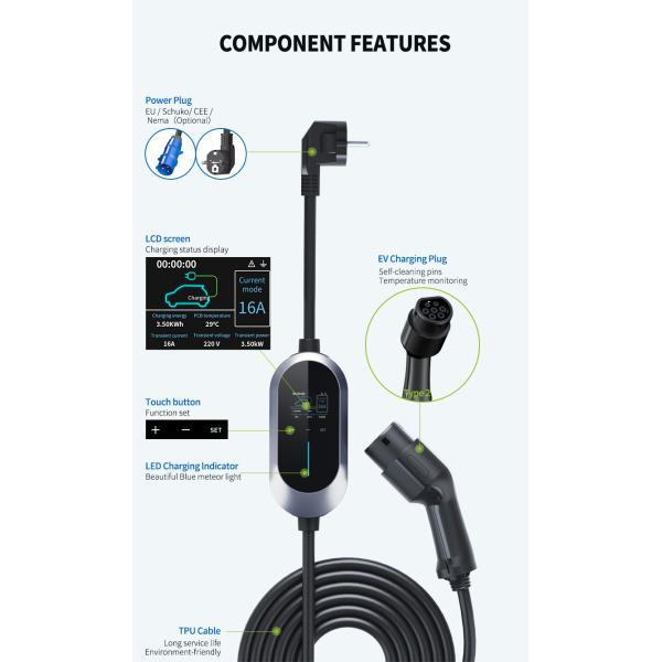 8-32A Adjustment Current Type 2 AC EV Charger ,Fast Home Outdoor EV Charging Pile