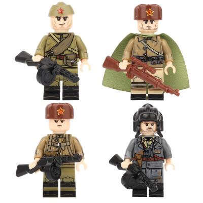 WWII legoinglys action soviet soldier mini figure with military weapons building block