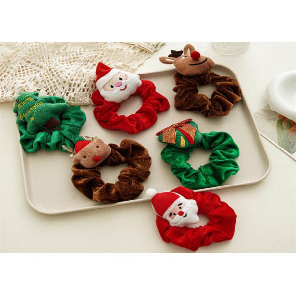 Christmas cartoon girls hair accessories European Santa Claus elk plush hair ring curly hair scrunchie OEM logo words