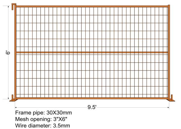 9.5*6ft Mesh 2x4x9ga diameter Canada Standard RAL 2004 Orange Color Temporary Fence For Commercial build construction