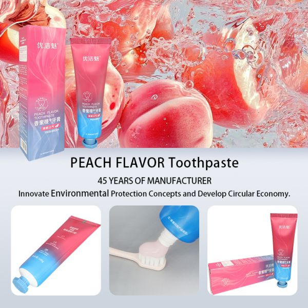 Private Label White Peach Freshens Toothpaste Oral Care Products Deep Cleansing Stubborn Stains Remove Yellow Brightening