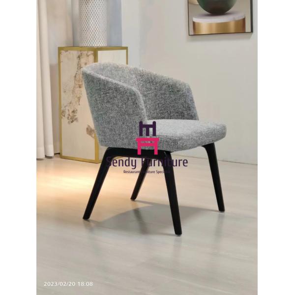 Grey Fabric Upholstered Dining Chair With Armrests For Restaurant Use